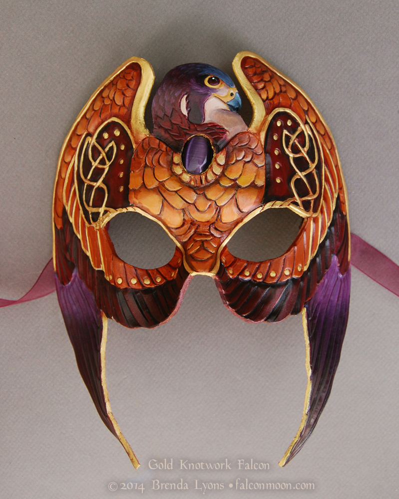 Gold Knotwork Falcon - Leather Mask with Stone