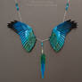 Blue and Green Wings - Leather Necklace