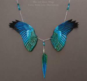 Blue and Green Wings - Leather Necklace