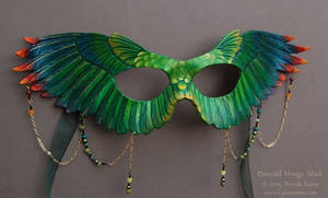 Emerald Wings Leather Mask with Beads