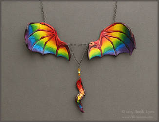 Rainbow Leather Dragon Wings Necklace