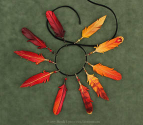 Ten Leather Phoenix Feather Pendants
