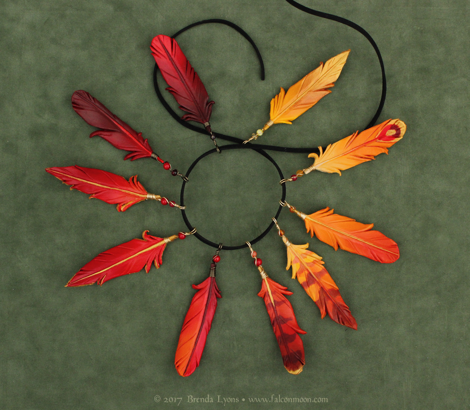 Ten Leather Phoenix Feather Pendants
