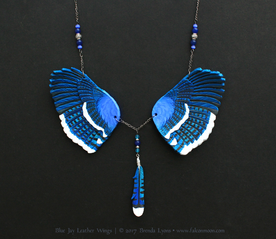 Blue Jay Wings II - Leather Necklace