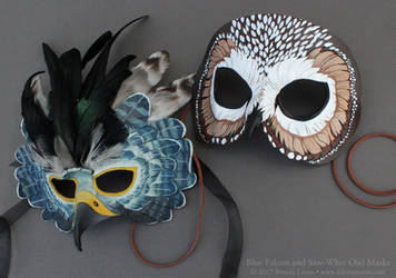 Blue Falcon and Saw-Whet Owl Leather Masks