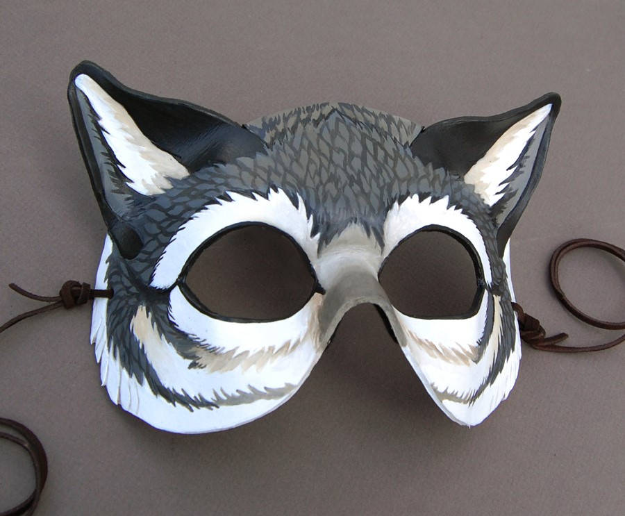 Gray Wolf Leather Mask