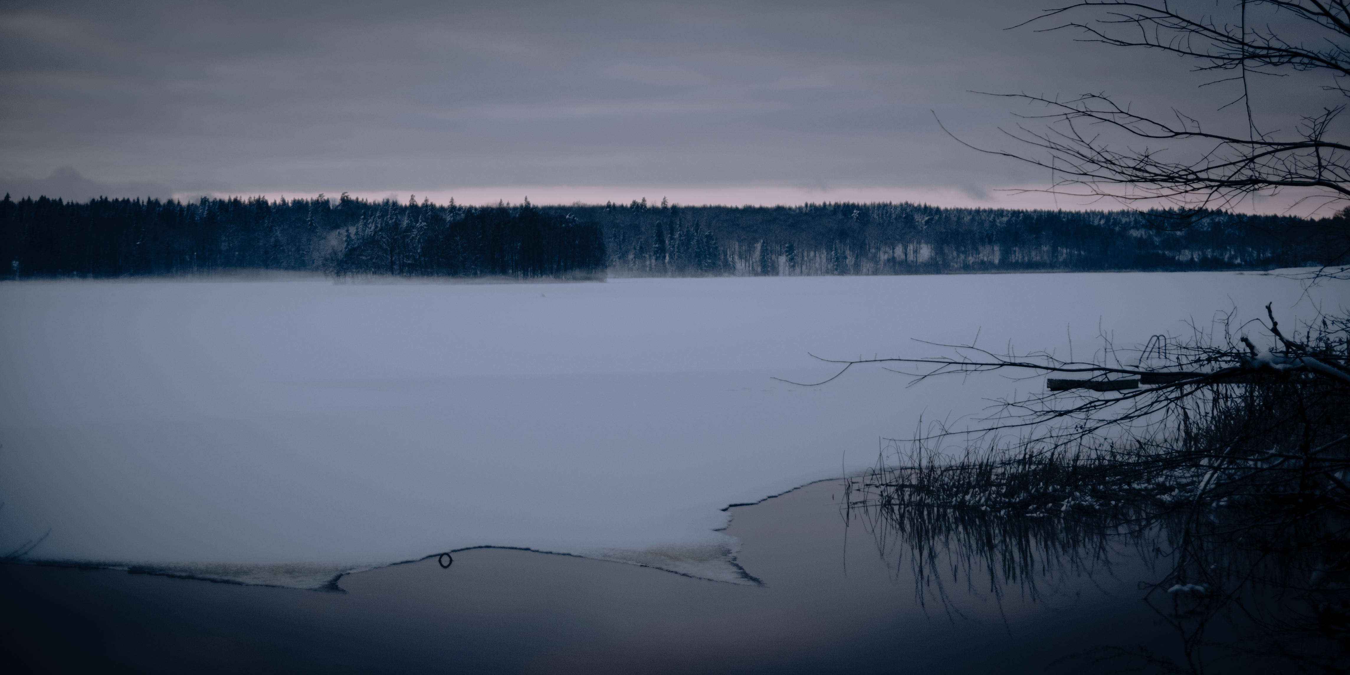 Snow covered lake view