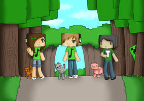 Drawing of mUSICkAT, mUSICdOG, and Alin