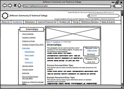 JCTC Internships Wireframe Mockup Page