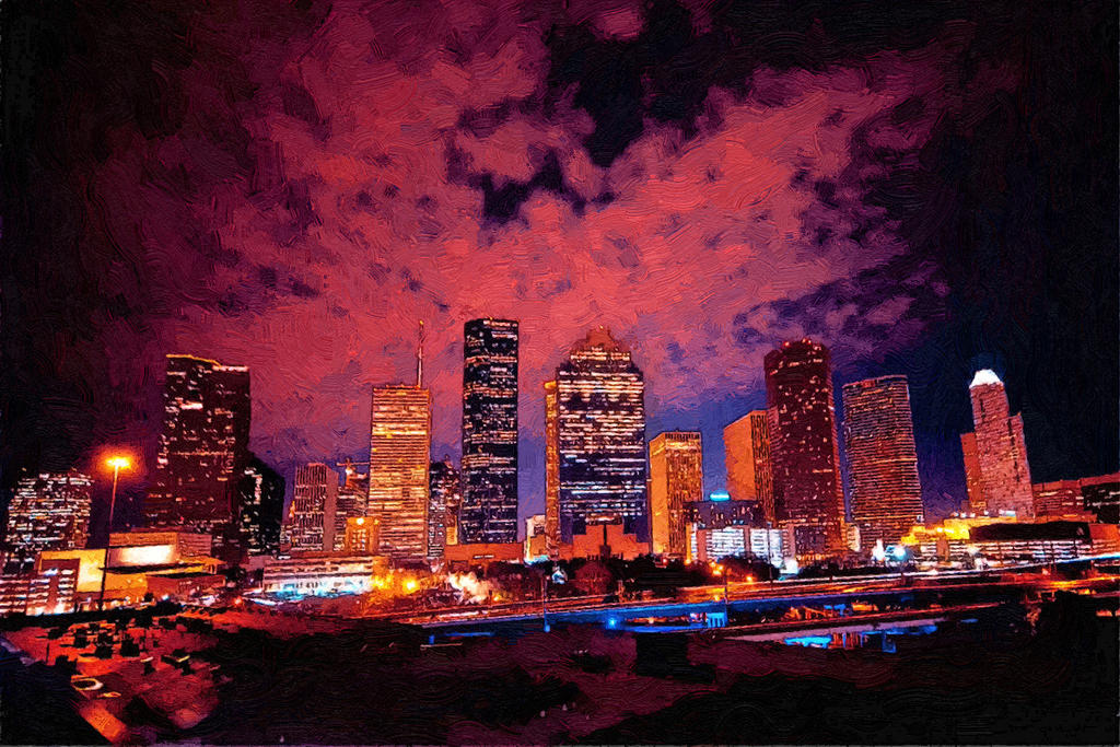 Achingly Houston Houston Skyline At Night by T-Douglas-Painting on DeviantArt