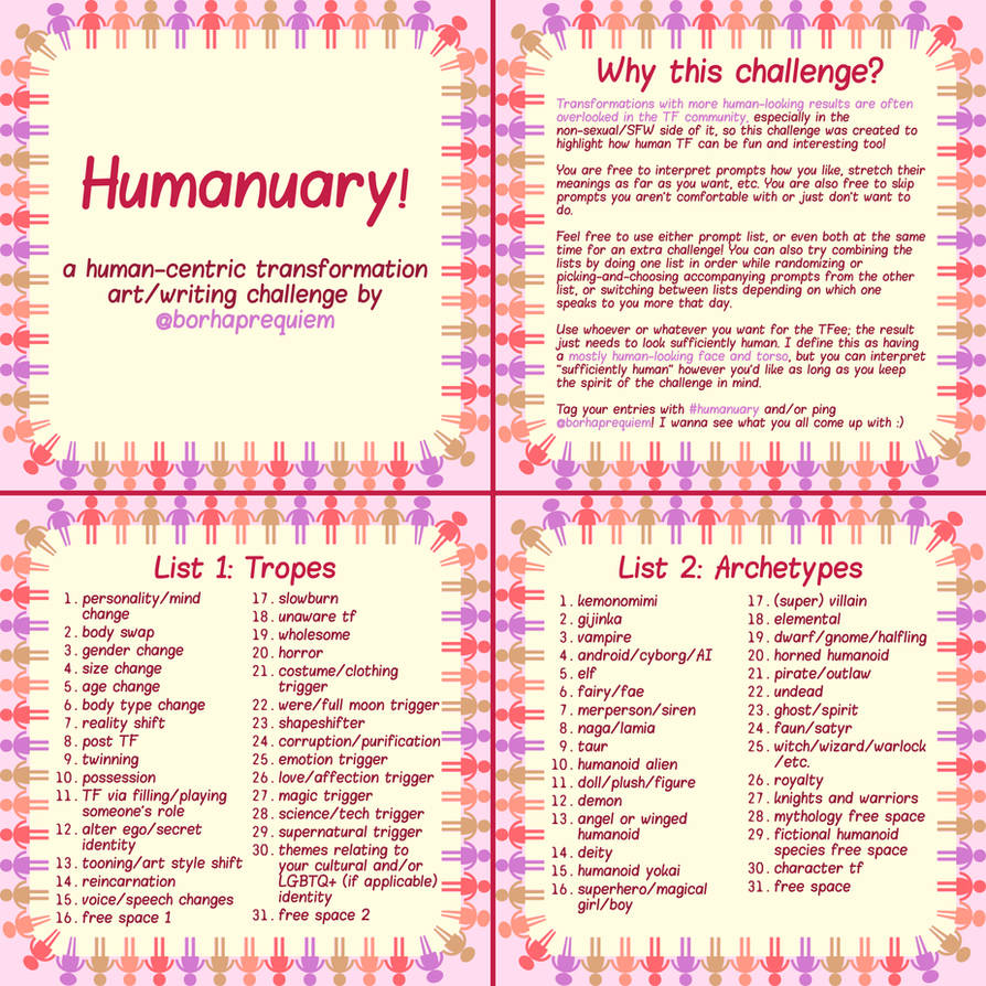 Humainty Prompt Humanuary Announcement/Prompt List! by borhaprequiem on DeviantArt