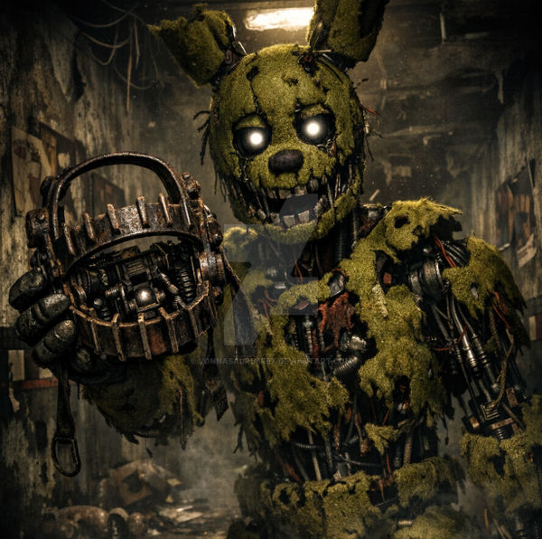 Springtrap Holding the Saw Reverse Bear Trap Mask by VonnasaurusRex on