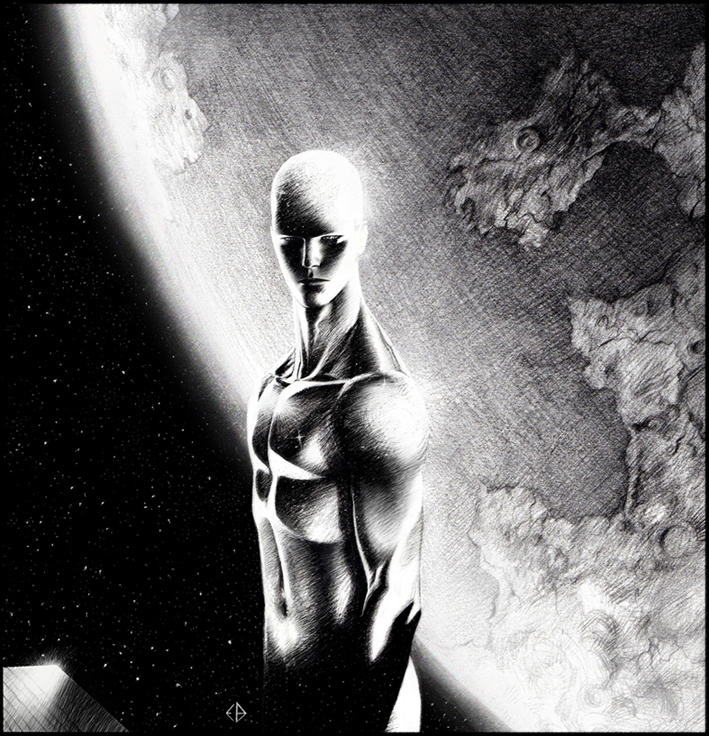 Silver surfer in space