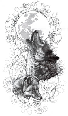Wolf and fox tattoo design.