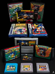 Old Sonic the Hedgehog pirate game carts and boxes