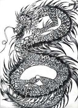 Black white dragon ink