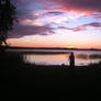 Grandmas silhouette on our beach under vanilla sky