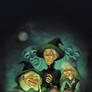 Terry Pratchett Wyrd Sisters cover illustration.