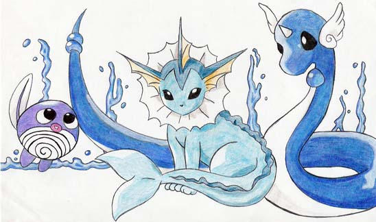 Two Water Pokemon, One Dragon