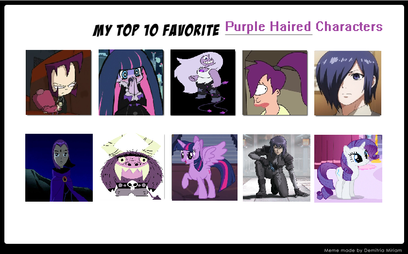 Top 10 Favorite Purple Haired Characters by FondaSu on DeviantArt