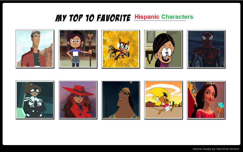My Top 10 Favorite Hispanic Characters by NeonHeroAcademia03 on DeviantArt