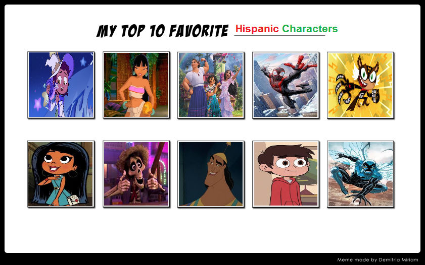 My Top 10 Favorite Hispanic Characters by SuperAcademia03 on DeviantArt