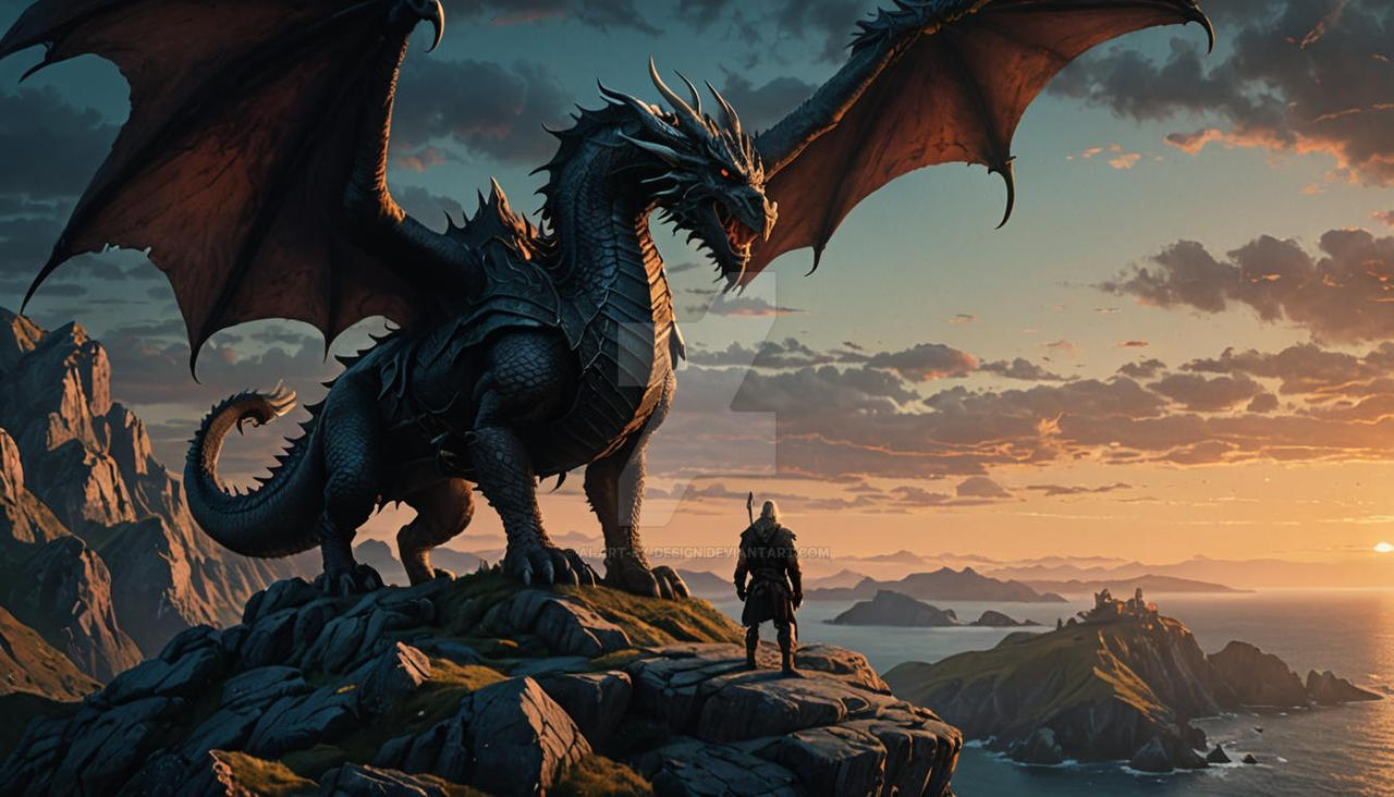 Viking Rider Bonding with Their Dragon at Twilight by AI-Art-By-Design ...