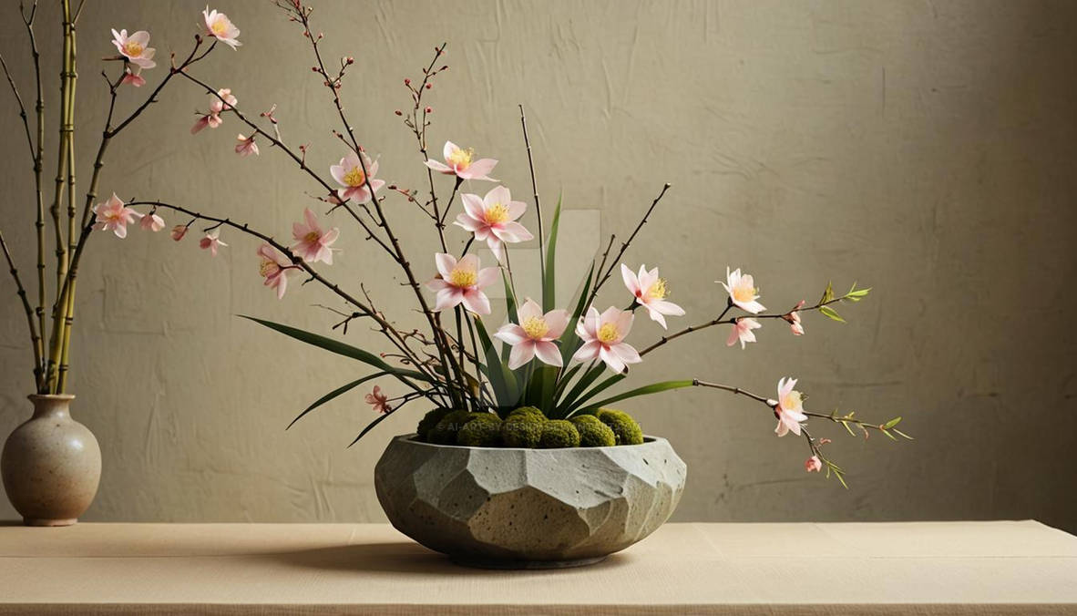 Ikebana Flower Arrangement in a Zen Setting by AI-Art-By-Design on ...