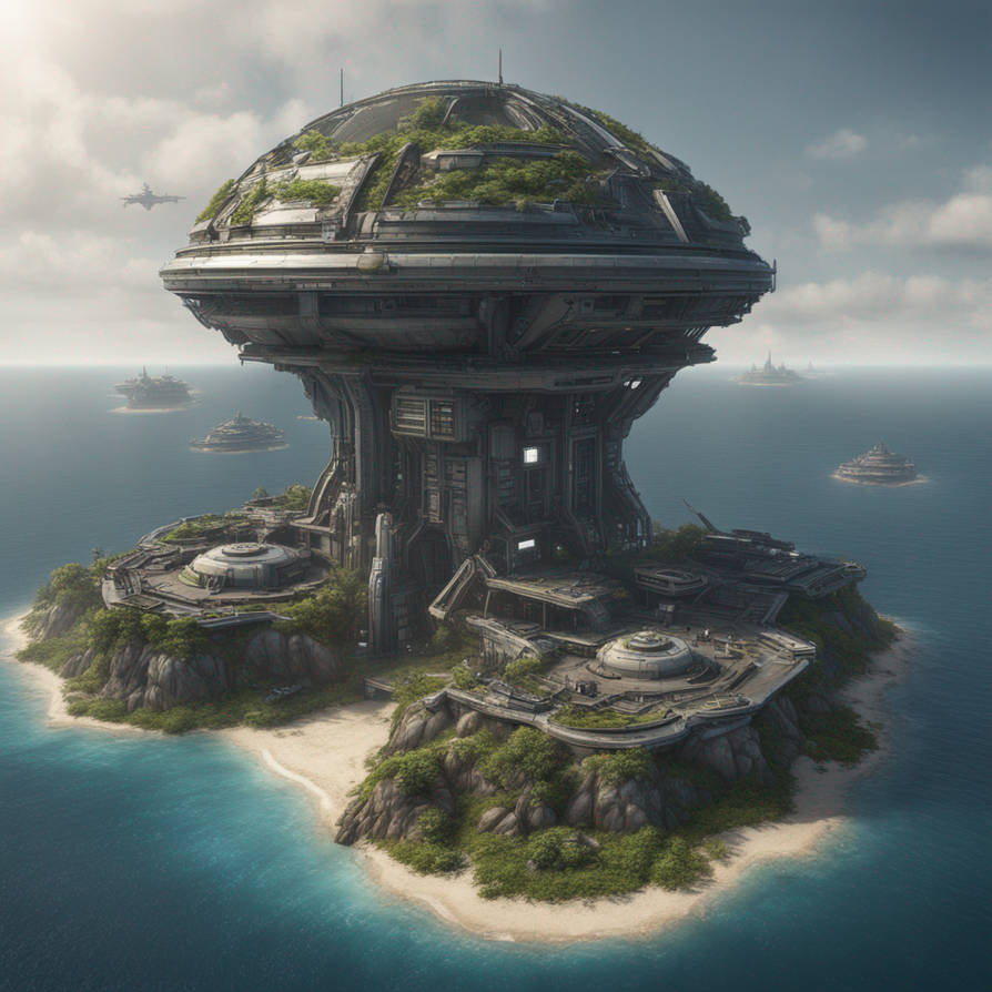 Sci-fi highly detailed island base by Artofvibration on DeviantArt