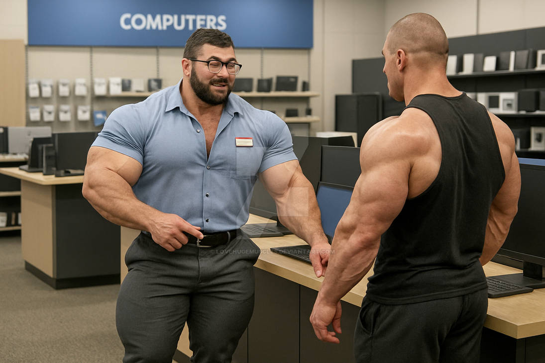 Muscle Man Using Computer Buying A Computer by lovehugemuscles on DeviantArt