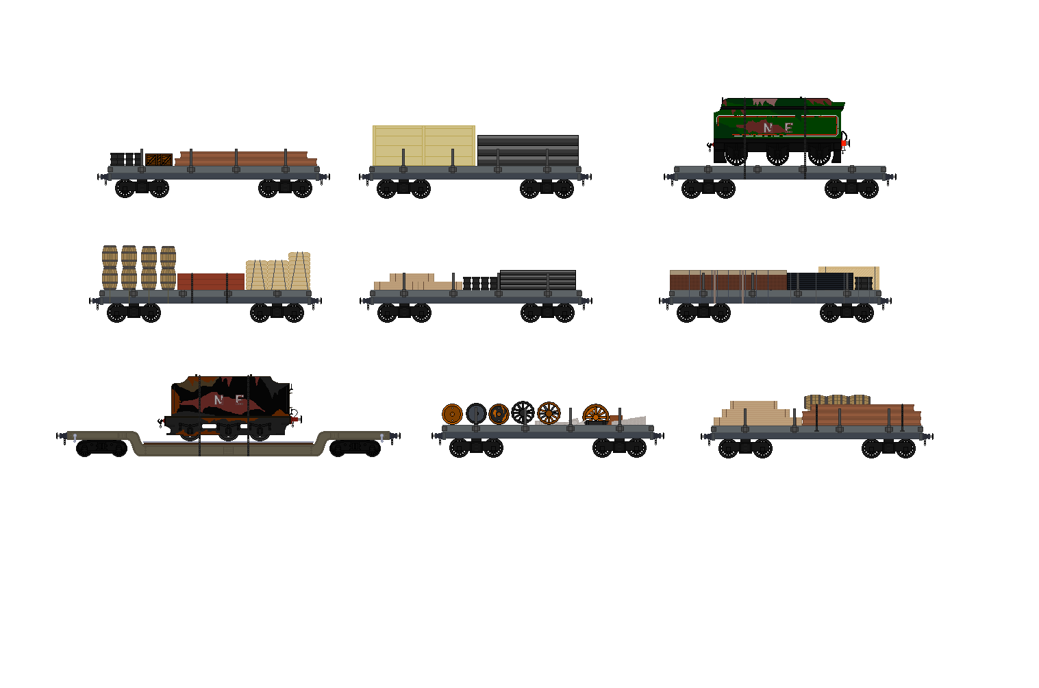 Sabertooth3 Deviantart Engine Flatcars With Random Loads by Sabertooth3 on DeviantArt