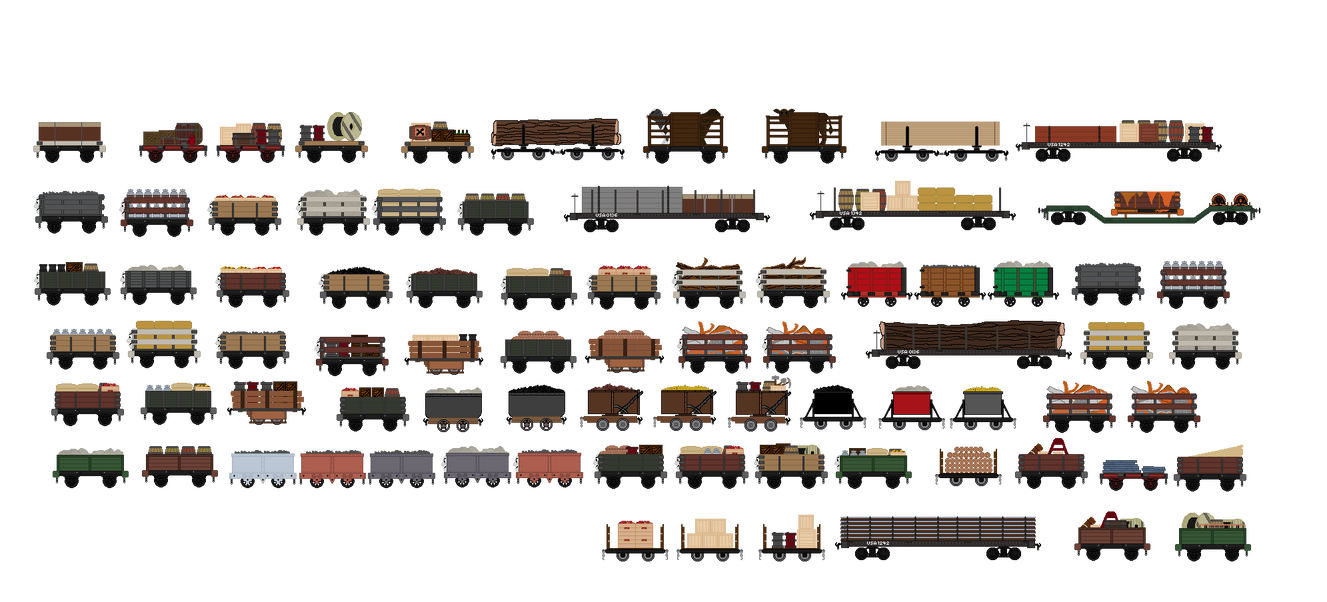 Sabertooth3 Deviantart Engine Narrow Gauge trucks with random loads by Sabertooth3 on DeviantArt