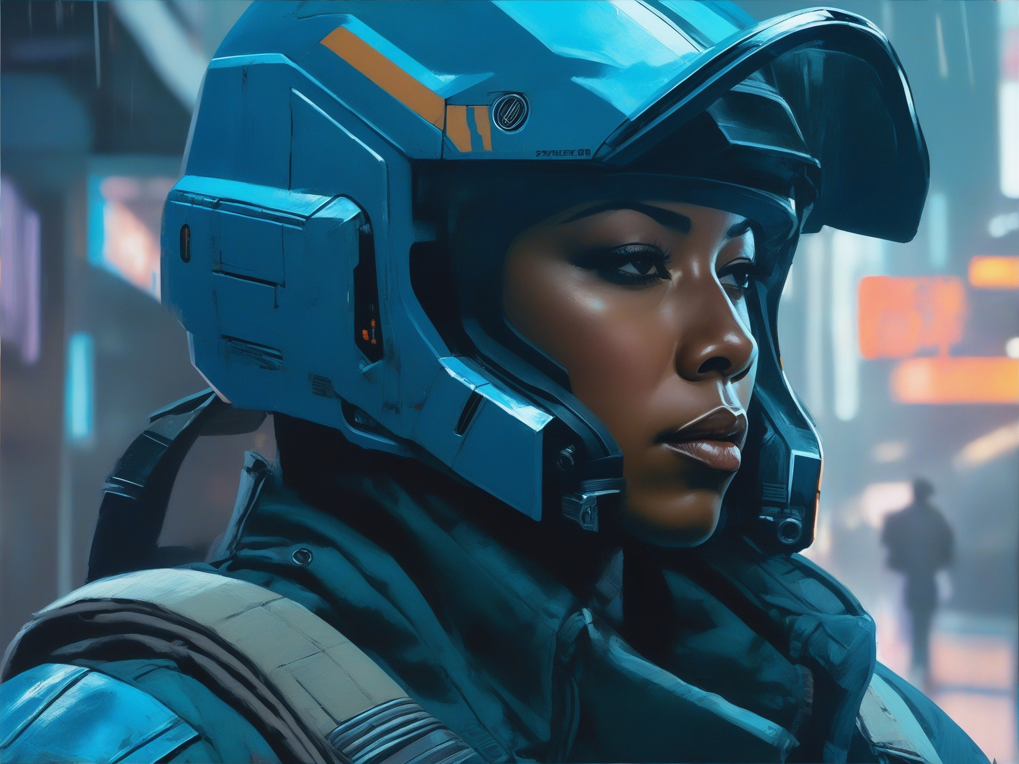 Default Waistup Hyperrealistic shot of armed Futur