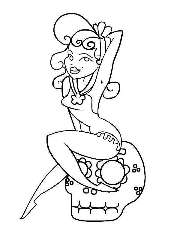 Lines Sugar Skull Pin-Up