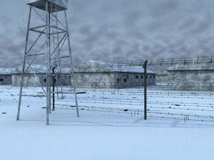 GULAG death camp. Frosty cold Siberian morning.