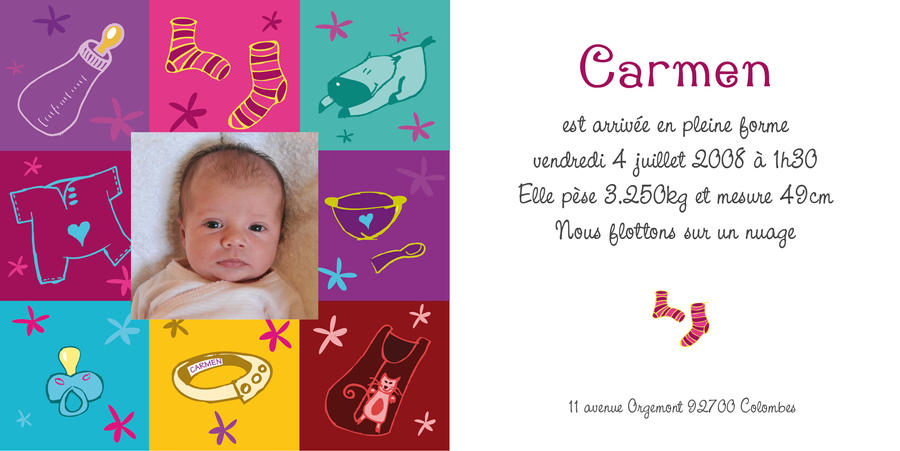 Faire part de naissance Carmen