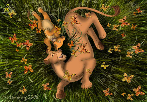 Nala, Kiara, and Butterflies by Simbamarasa