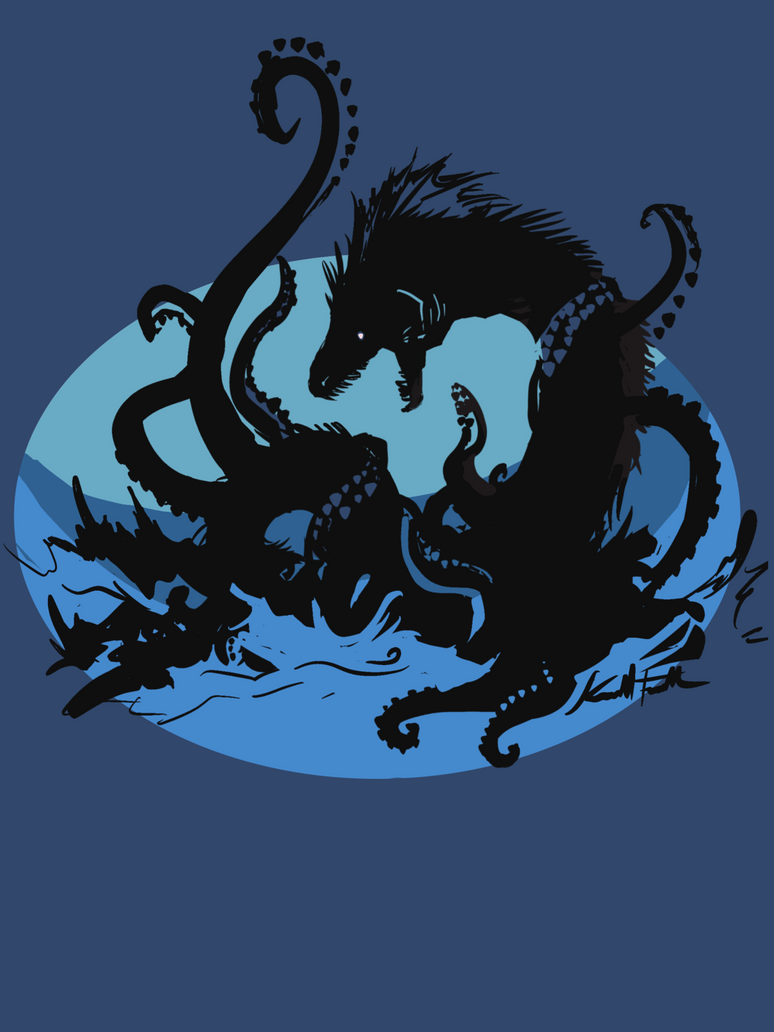 Giant Squid Battles a Sea Monster by Wildtrax on DeviantArt