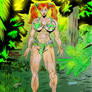 Pigtailed Jungle woman Colored pinup drawing