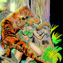 Jungle woman jungle fightingTiger pinup Colored