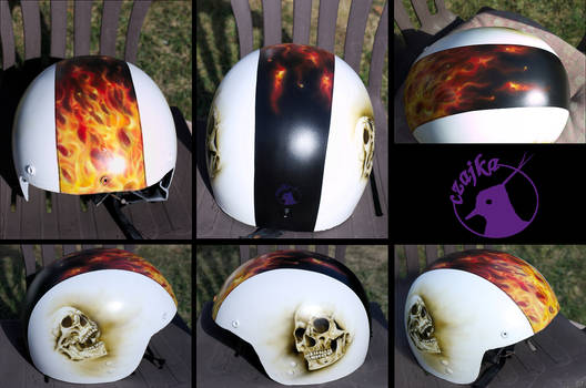 Airbrush helmet - fire and skulls