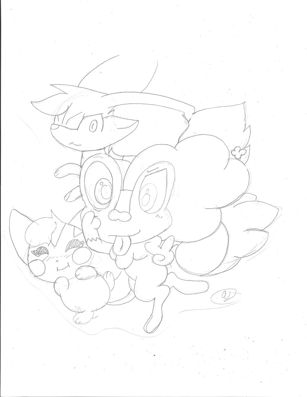 Froakie, Pachirisu and fennekin (scanned Sketch)