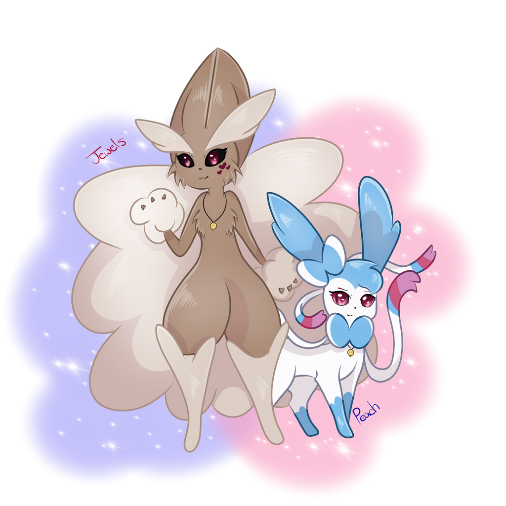 Jewels (lopunny) and Peach (sylveon)