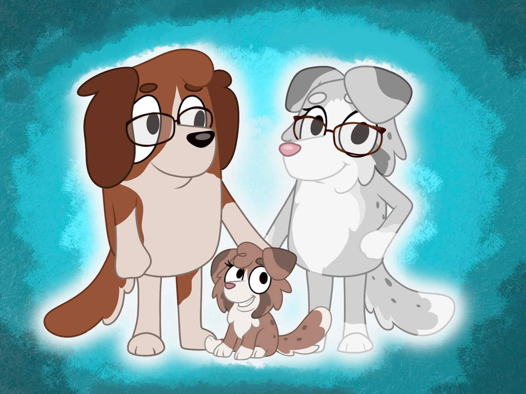 Sister, brother in law and niece bluey characters