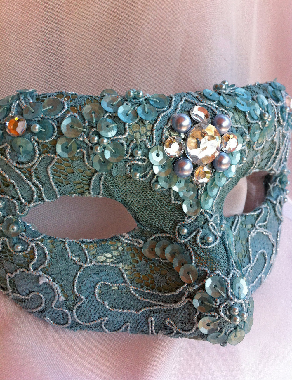 Green Lace Mask with Gems