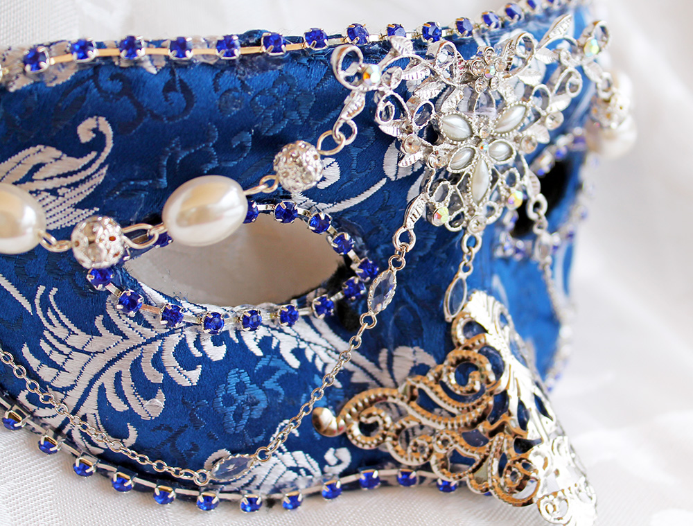 Royal Blue Brocade Mask with Filigree