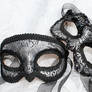 Couples Silver Black Brocade and Leather Masks