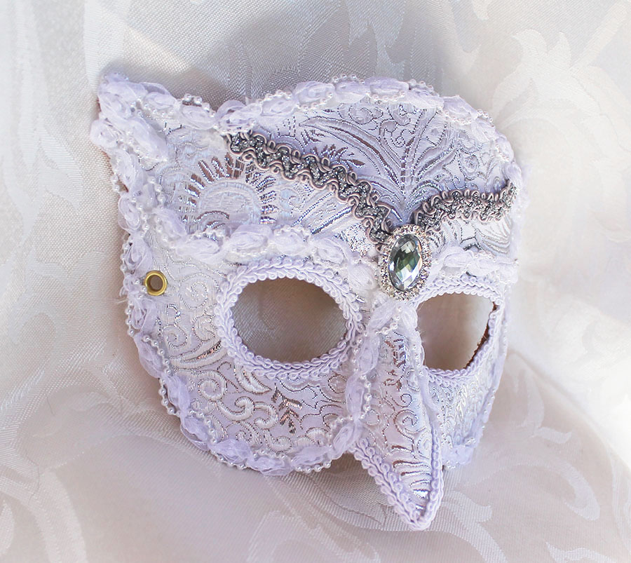 White Brocade Owl Masquerade Mask