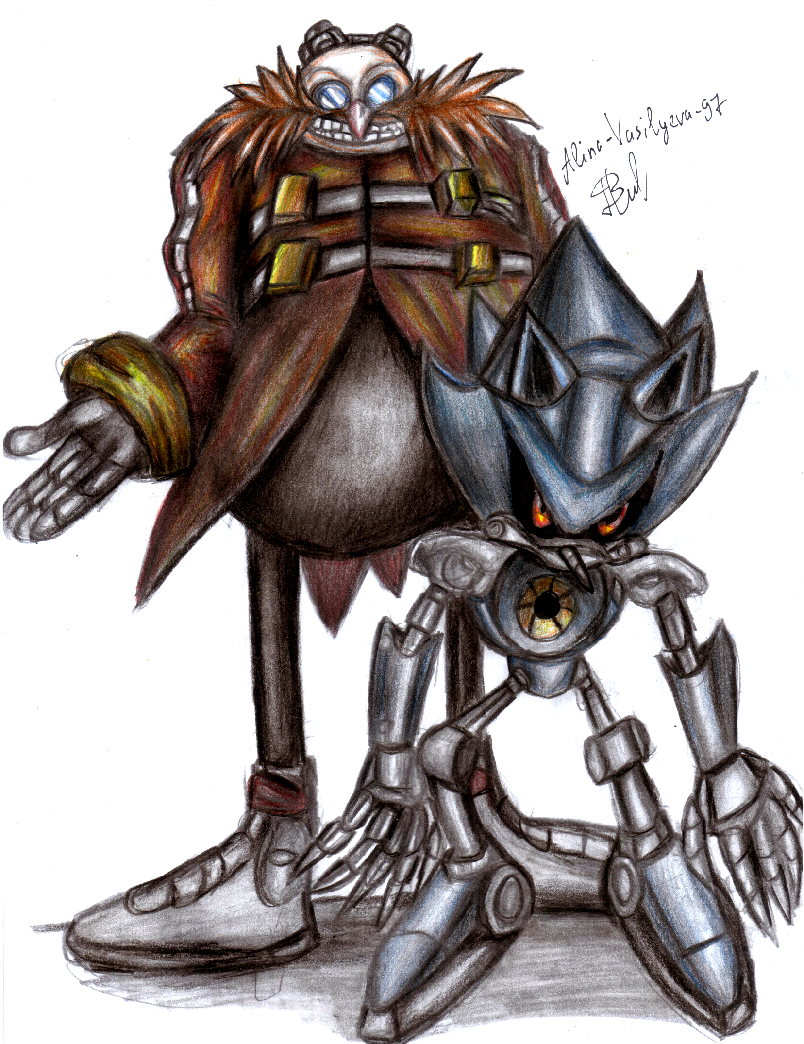 sonic the hedgehog, dr. eggman, metal sonic, and neo metal sonic (sonic)  drawn by 9474s0ul