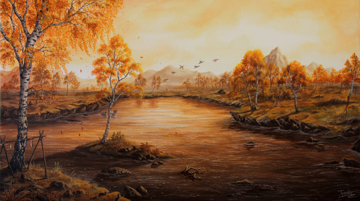 skyrim___lake_honrich__acrylics__by_tyoo